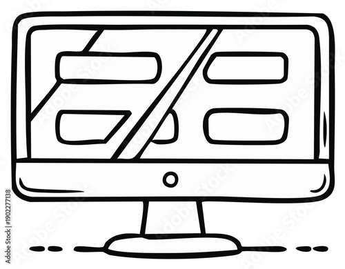 Cartoon-style computer monitor with rectangular boxes on display screen, black lines.
