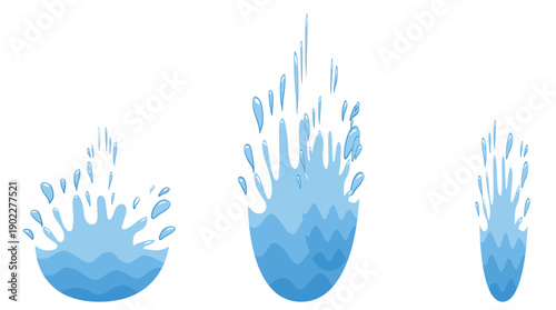 Cartoon water splash and drip vector illustration. Set of Blue Water Drop and Splash Vector Elements vector illustration.