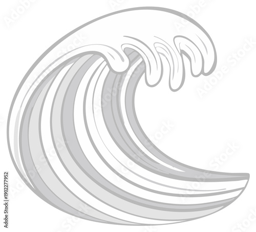 Monochrome Ocean Wave Illustration of a Surfing Wave breaking in the Water