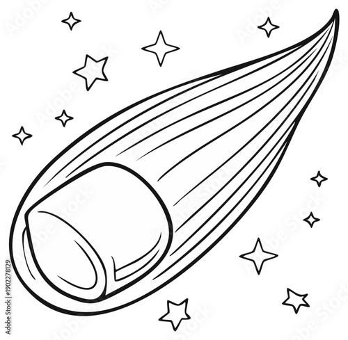 Falling Star Cartoon Outlined, Space Adventure Artwork