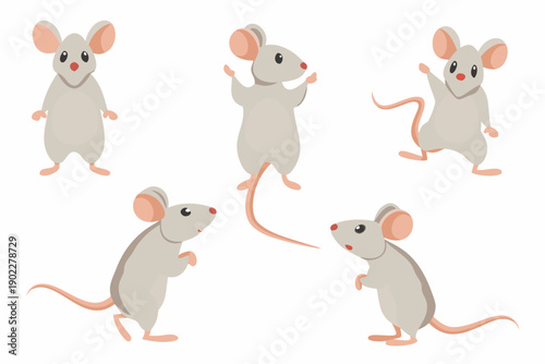 Cartoon mice in various poses standing reaching and exploring