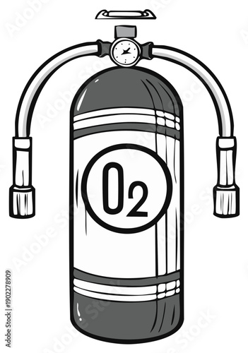 Scuba diving oxygen tank illustration with O2 symbol and pressure gauge