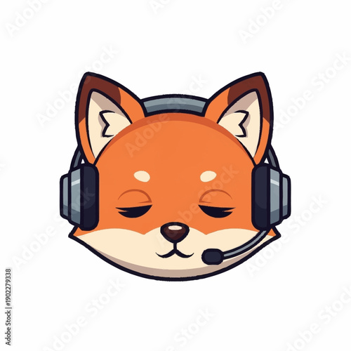 Cute cartoon fox wearing headphones and microphone.