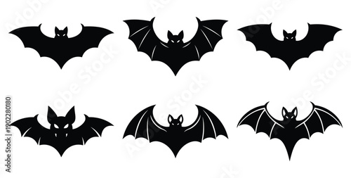 Set of halloween bat crest silhouettes black icon Vector illustration and isolated on white background.