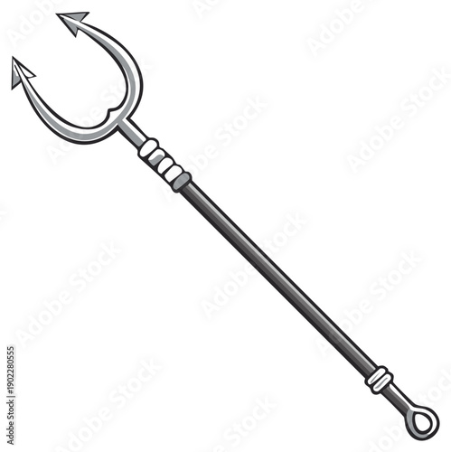 Cartoon trident illustration, weapon of Poseidon or Neptune, magic tool