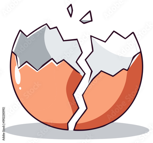 Cartoon cracked eggshell with pieces falling