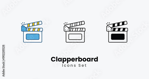 Clapperboard icons vector set stock illustration.