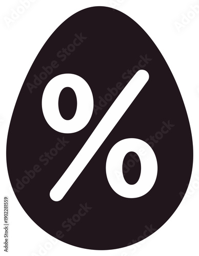 Black egg graphic with white percentage symbol representing discounts sales and seasonal promotions