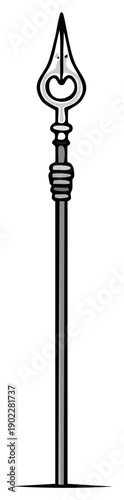 Cartoon vector graphic of a spear with decorative tip ready for ancient battle and medieval conquest or ceremonial use