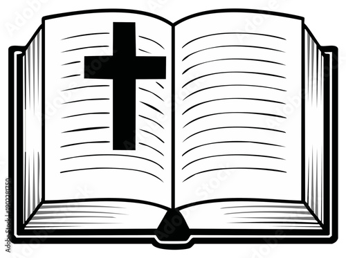 Open Bible with Christian Cross Illustration Symbolizing Faith and Spirituality