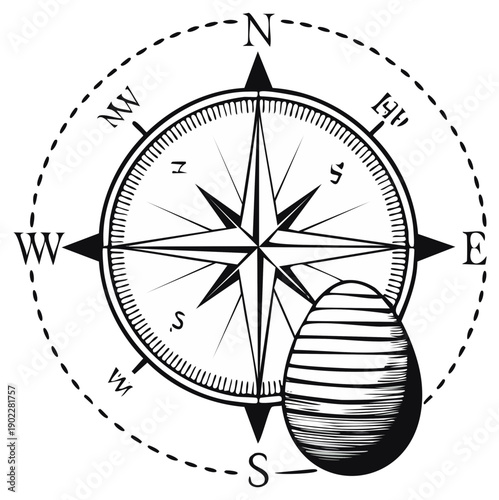 Easter Egg Symbolizing Direction and Discovery with Compass Illustration
