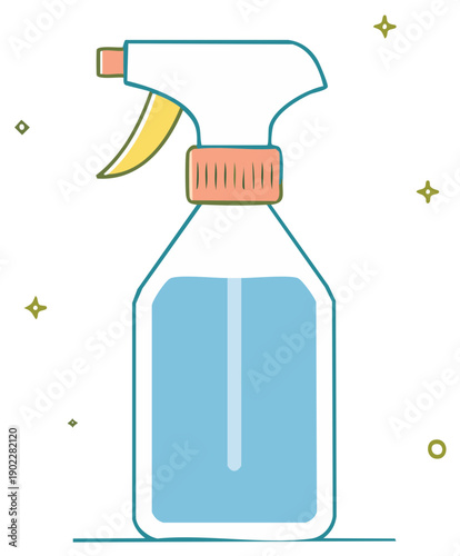 Spray bottle illustration cleaning supplies with blue liquid inside for hygiene