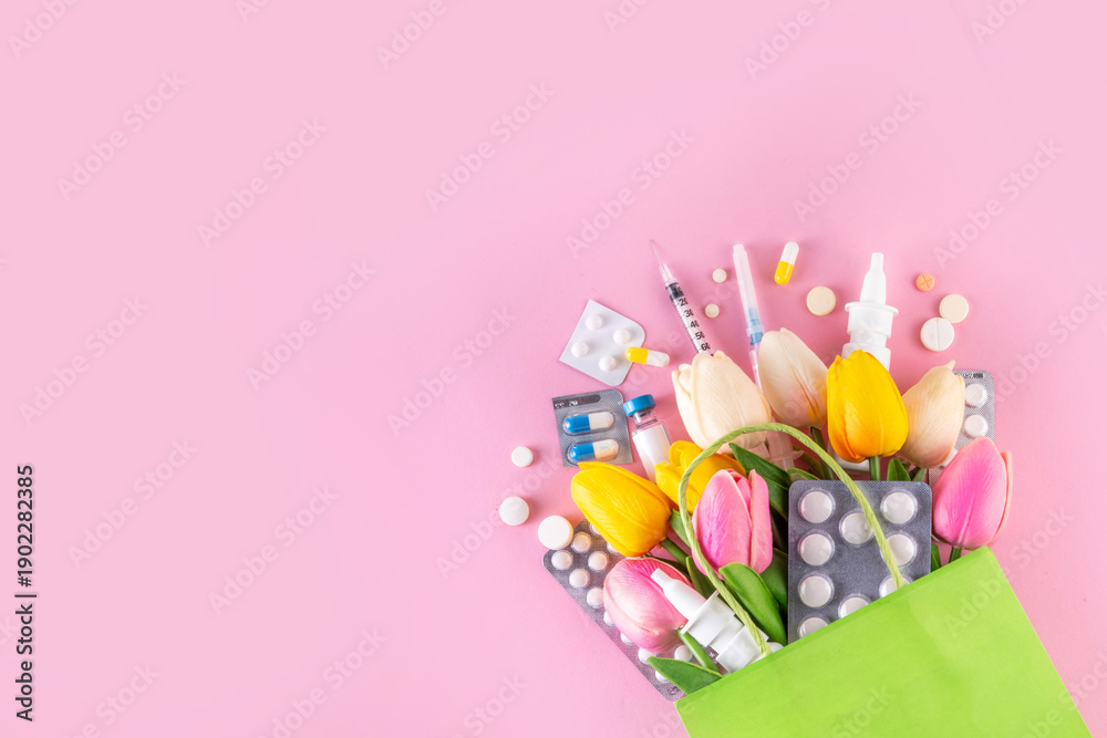 Naklejka premium Spring seasonal allergies, colds and flu spring treatment concept