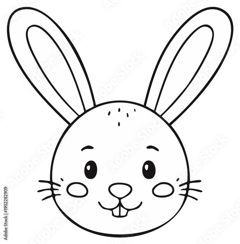 Cute Bunny Face with Long Ears: Black and White Outline, Easter Symbol
