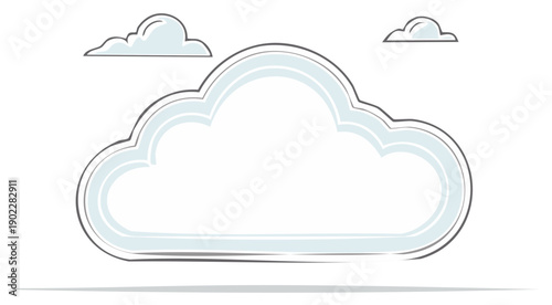 Minimalist cloud illustration with blue accents on a white background, modern design, weather icon, cartoon style drawing.