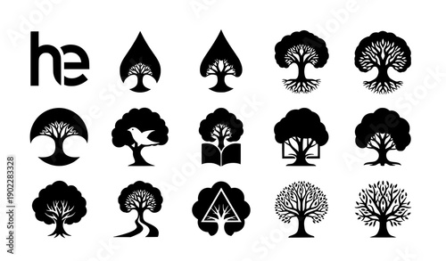 Vintage Tree Badge Logo Vector Set Woodland Emblems and Nature Branding Icons Isolated on White