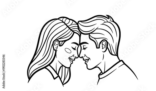 Title
Smiling couple face to face coloring page vector line art cute romantic outline