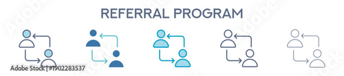 Referral Program Icon Set - User Referral And Network Marketing Line Vector Illustration 