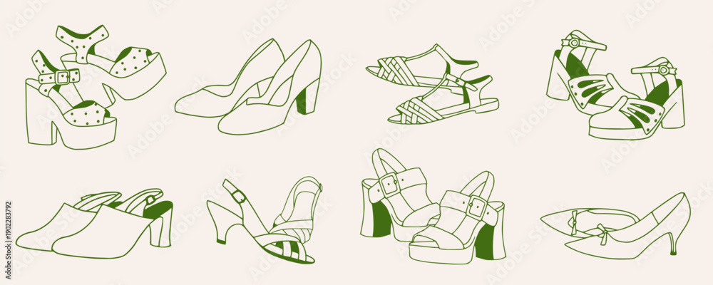 Φωτογραφία Vintage hand drawn retro summer shoe collection
