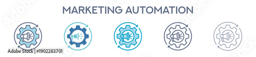 Marketing Automation Icon Set - Digital Marketing Workflow And Crm Line Vector Illustration 