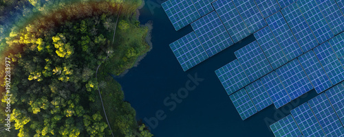 Quadro su tela Solar panels installed on the water surface of a reservoir