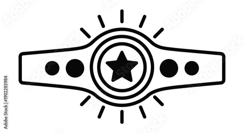 Simple black and white line art icon representing a championship belt with a central shining star perfect for award concepts.