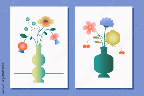 Abstract geometric gradient florals set