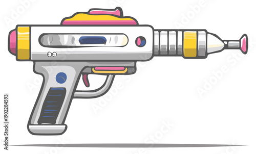 Retro futuristic ray gun weapon with colorful accents and sci fi design
