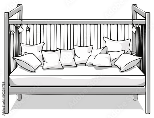 Comfortable Bed with Many Pillows and Decorative Lights