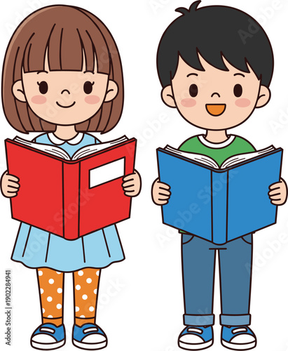 Professional vector characters of young children studying together for early childhood education.
