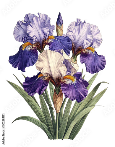 ヴィンテージな雰囲気の植物イラスト　菖蒲