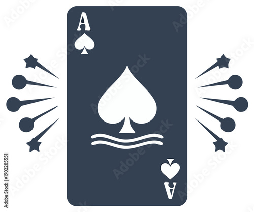 Ace of Spades playing card with radiating lines and abstract wave design for gambling luck and success