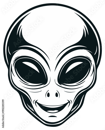 Friendly Alien Face Illustration with Large Eyes and Smiling Mouth