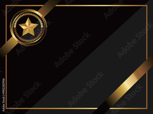高級感のあるリボンとエンブレム付きの背景　ブラック＆ゴールド