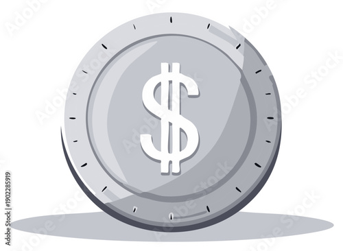 Silver Coin with Dollar Symbol and Shadow