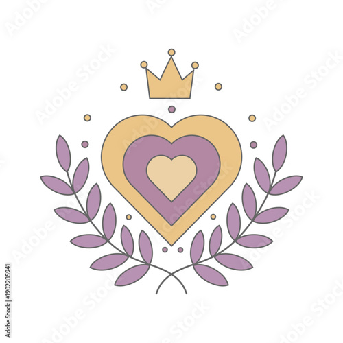 Royal Laurel Wreath With Nested Hearts And Crown Symbolizing Love And Success