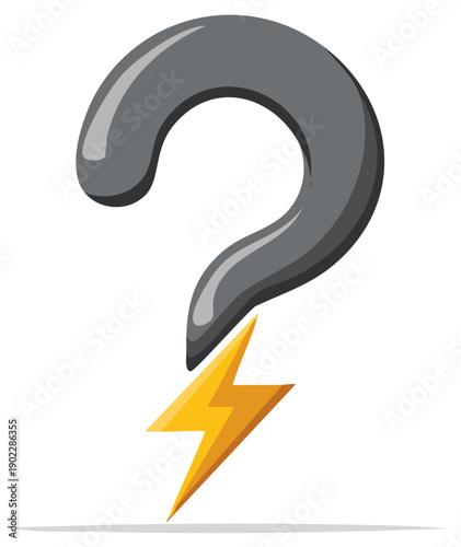 Large gray question mark with bright yellow lightning bolt symbolizing a powerful query or idea