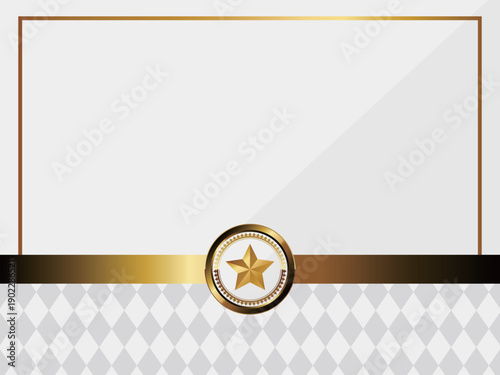 高級感のあるリボンとエンブレム付きの背景　ホワイト＆ゴールド