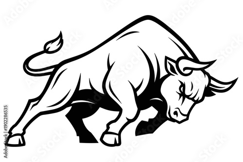 Dynamic illustration of a powerful bull in a charging stance, embodying strength, determination, and aggressive energy for sports teams or business logos and branding