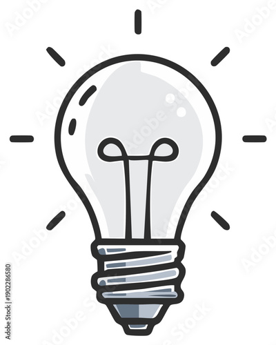 Bright idea concept with a glowing light bulb and radiating lines representing inspiration