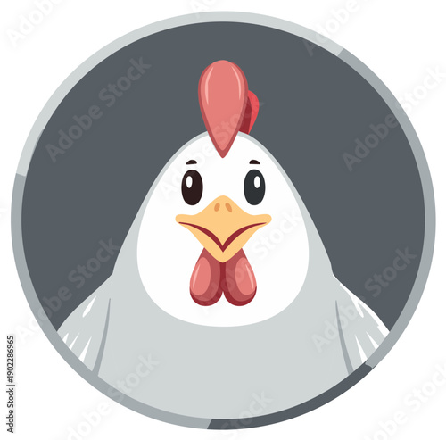 Cartoon Chicken Portrait in a Circle Frame
