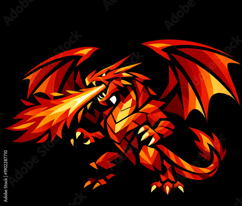 Fire Dragon Mascot Logo Fantasy Vector Illustration