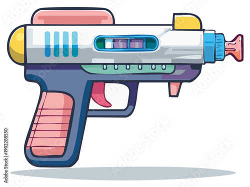 Retro futuristic toy ray gun with colorful accents and a playful design