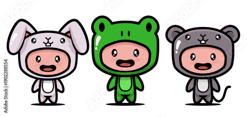 Cute kids wearing animal costumes illustration.