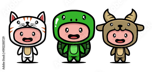 Cute kids wearing animal costumes illustration.