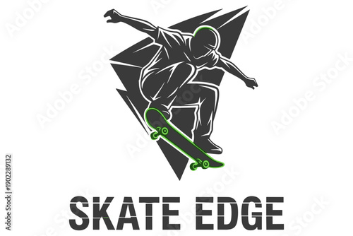 Skate Edge Dynamic Skateboarder Mid-Air Jump Logo Design for Extreme Sports Enthusiasts