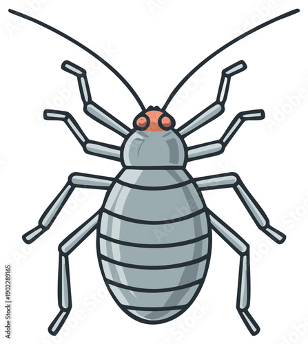 Cartoon Illustration of a Bed Bug with Antennae and Legs, Isolated Graphic