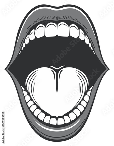 Open Mouth with Tongue Sticking Out Expressing Surprise or Joy in Bold Graphic Style