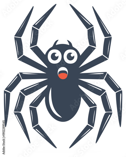 Cartoon spider with wide eyes and open mouth expressing shock and surprise in a playful style