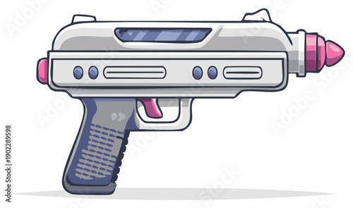 Futuristic Sci-Fi Ray Gun Toy with Pink Accents and Sleek White Design